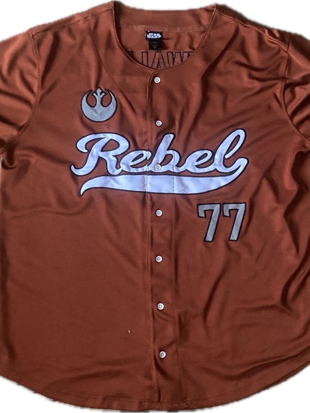 Star Wars Rebel 77 Skywalker Orange Men's Button-Up Team Jersey Shirt Size XL